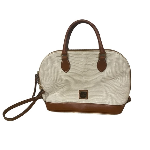 Dooney & Bourke Pebble Zip Zip Satchel Purse White / Brown with Bag and Keychain - Picture 1 of 14
